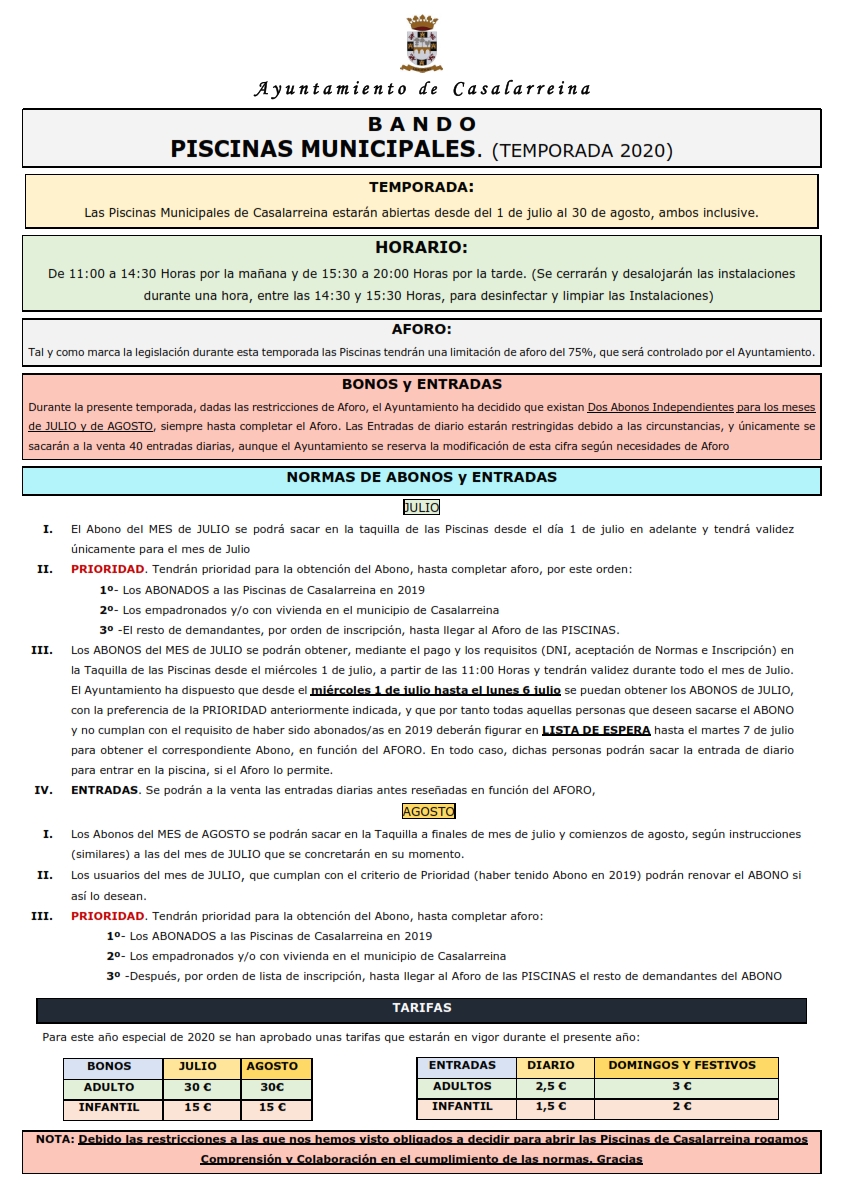 PISCINAS 2020 NORMAS GENERALES - Ayuntamiento de Casalarreina